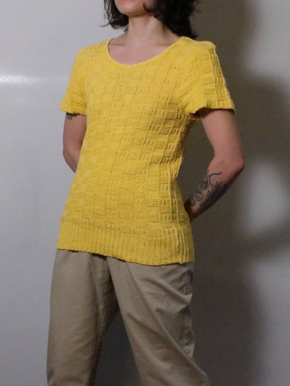 Cross Country Knits Vintage Mustard Yellow Short Sleeve Sweater S